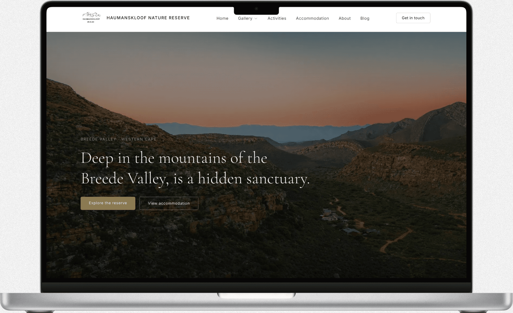 Haumanskloof Nature Reserve website on a laptop
