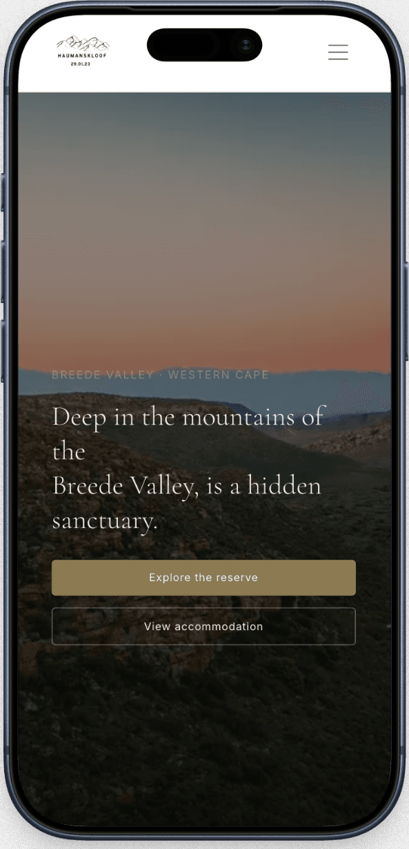 Haumanskloof Nature Reserve website on a phone